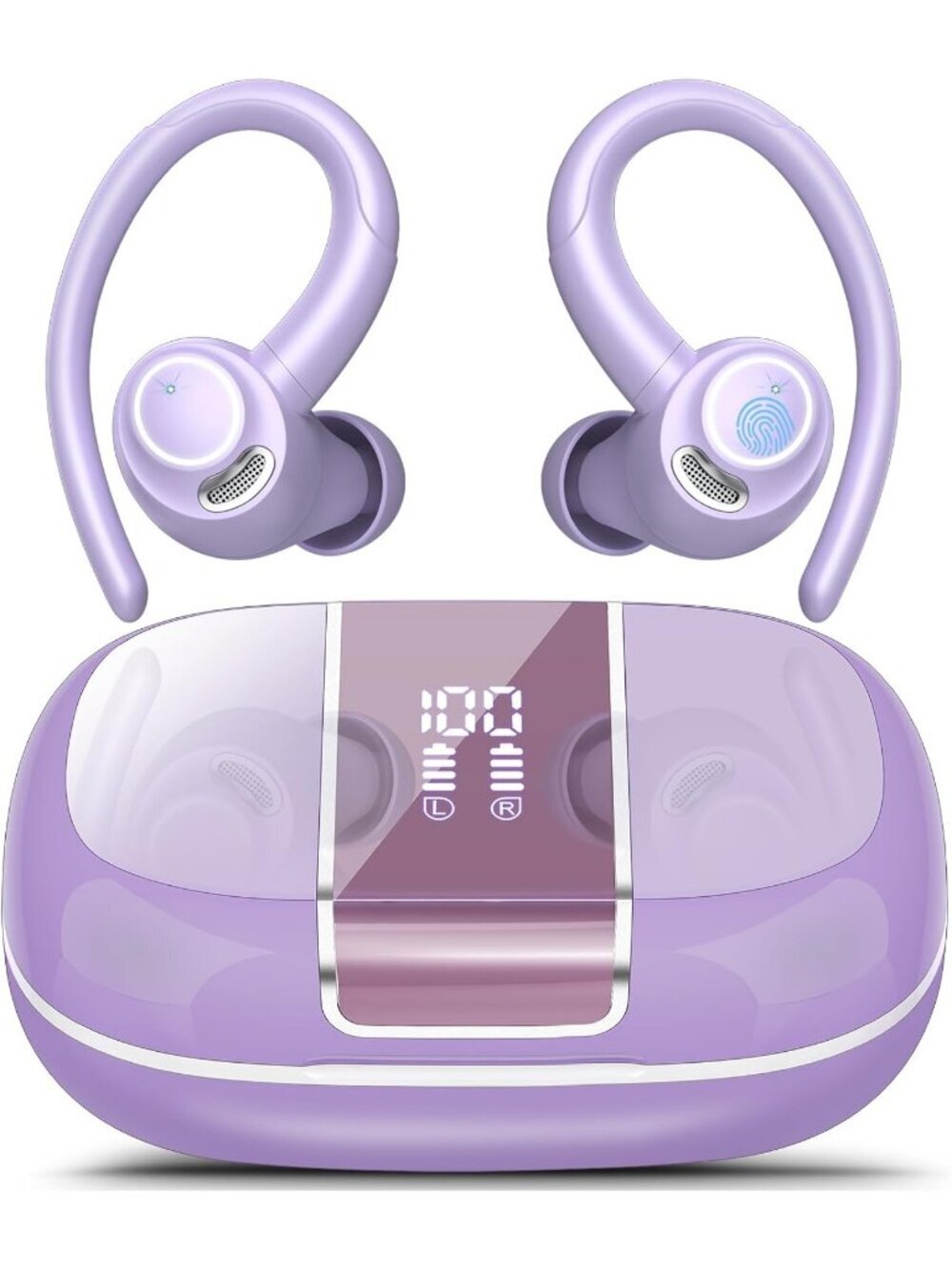 Wireless 48H Purple Earbuds Stereo Deep Bass Bluetooth 5.3 ENC Mic LED Display